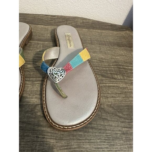 Brighton Orla Sandals Thong 7.5 Patchwork Leather Multicolor Heart With Box* - Picture 9 of 10